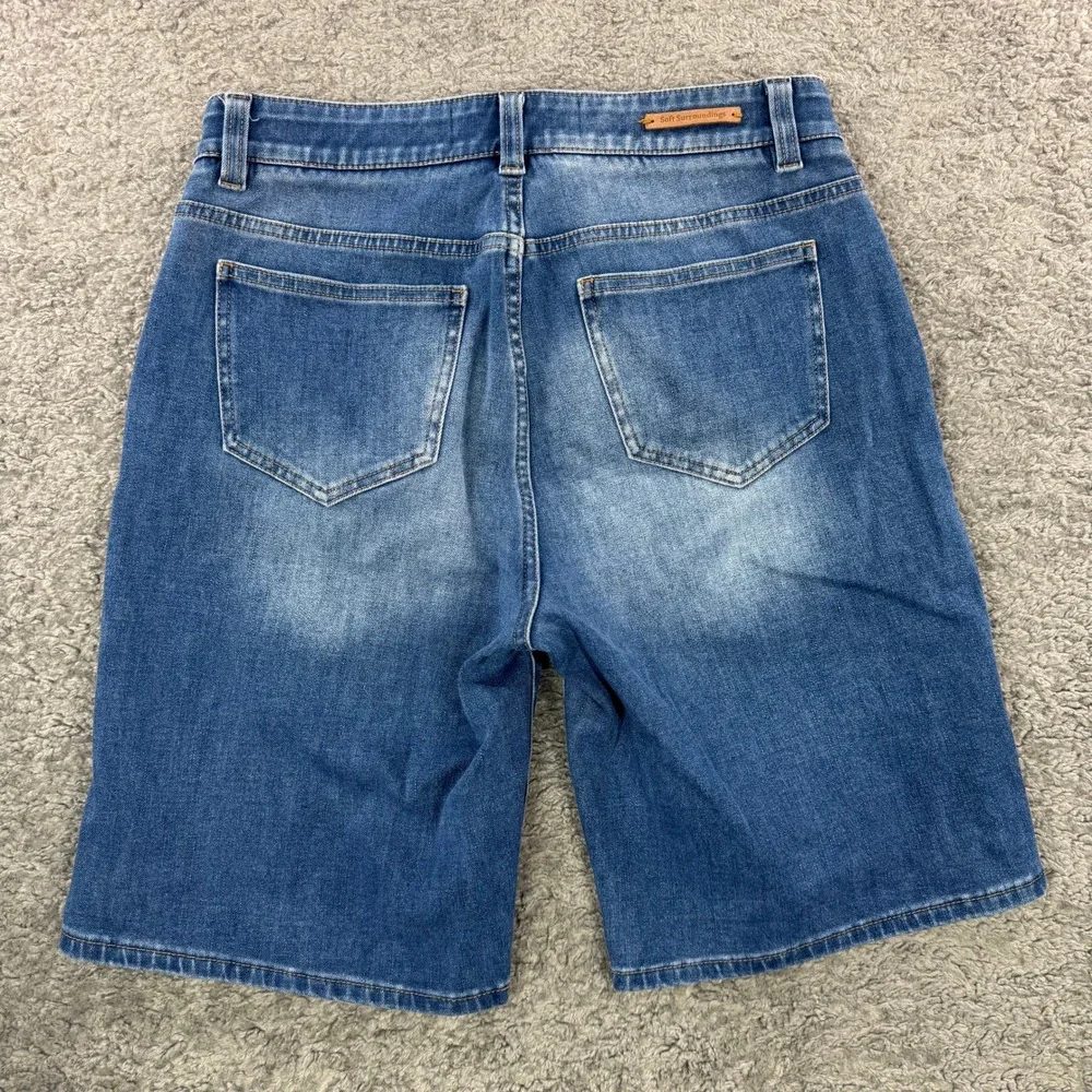 Soft Surroundings Womens Blue Denim Bermuda Shorts High‎ Rise Stretch Size S